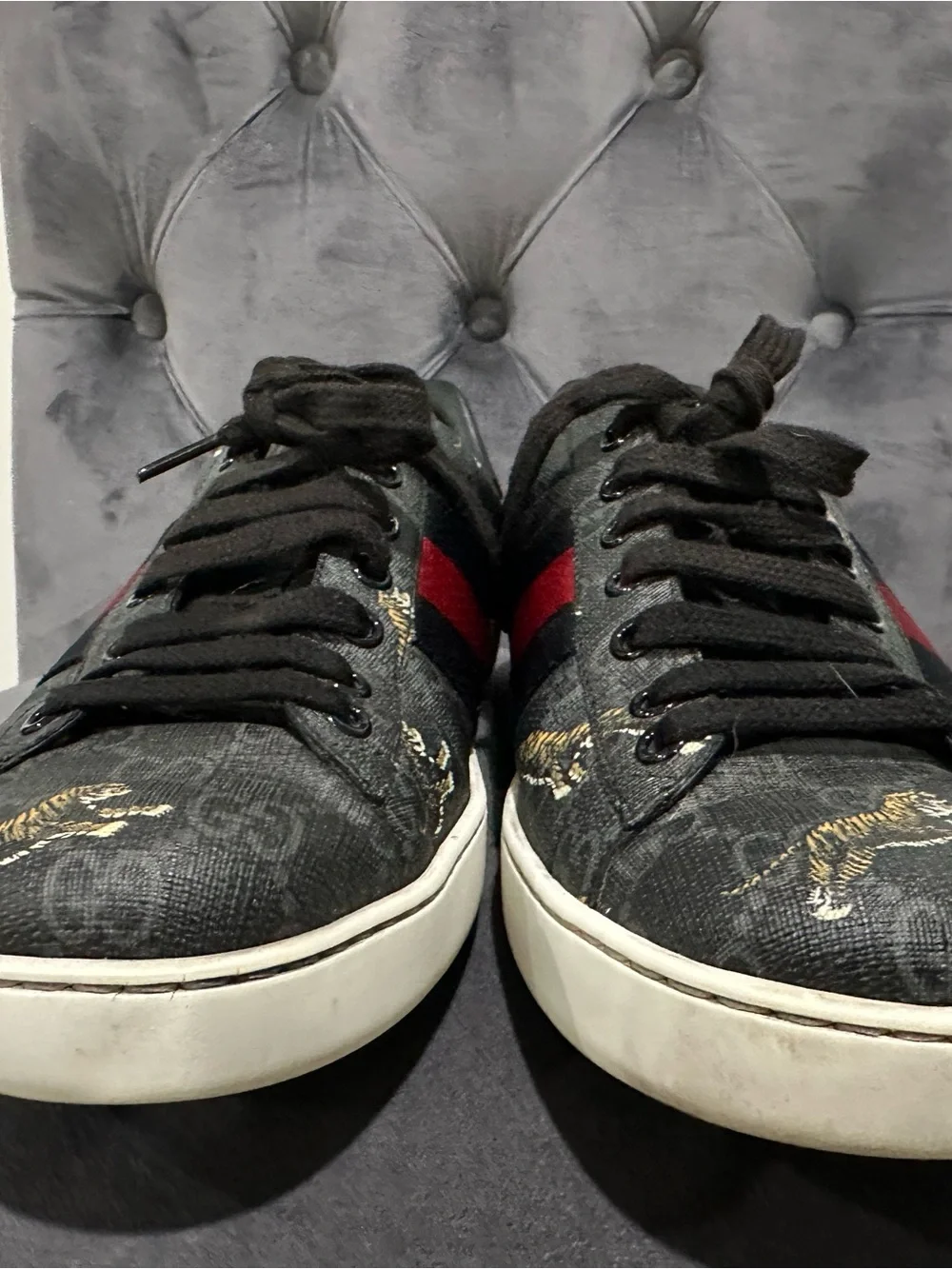 Gucci Black & Red Web Stripe Tiger Print Men’s Sneakers